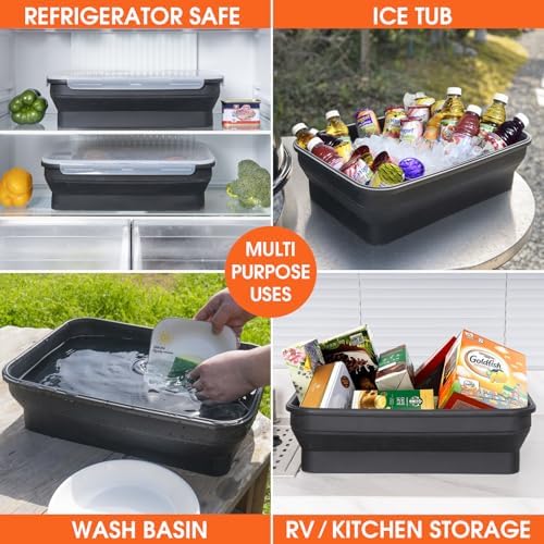 Silicone Collapsible Marinating Container with Lid for Meat, 2.64Gal/10L, Extra Large Collapsible BBQ Prep Tub, Transparent Locking Lid, XL Grill Prep Trays and Carry System, BBQ Must-Have, Black - Image 7