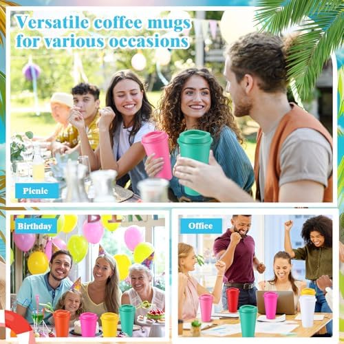Honeydak 45 Pack 16 oz Reusable Coffee Cups with Lids Water Bottle Iced Coffee Travel Mug Portable Plastic Tea Tumblers Bulk for Hot and Cold Drinks Birthdays Party (Dark Color,Classic) - Image 6