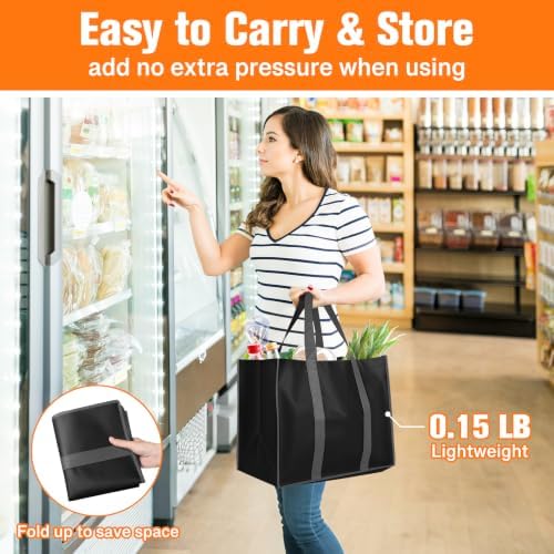 WISELIFE Reusable Grocery Bags with Handles, 35L, 3 Pack, Gray & Black - Image 6
