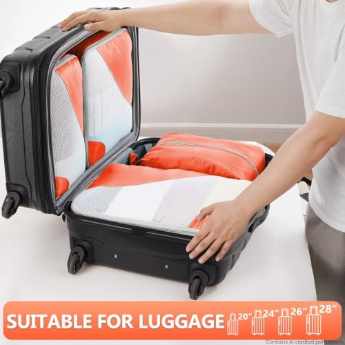 OlarHike Packing Cubes for Travel,Gifts for Women Mom,Anti-Tearing Suitcase Organizer for Luggage with Shoe & Hanging Toiletry Bag,Vacation Essentials & Accessories for Cruise Ship,8 Set,Orange - Image 6