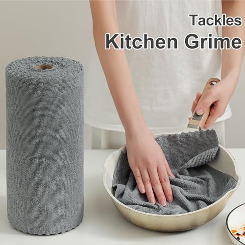80 Pack Microfiber Cleaning Cloth Roll Reusable Paper Towels 12"x12" Tear Away Cloth, Microfiber Towels for Cars, Wash Cloths, Lint Free Dark Grey Rags for House, Kitchen,Window,Cleaning Supplies - Image 6