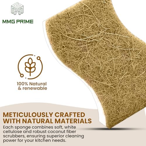 Natural Kitchen Sponge –12-Pack Biodegradable Sponges for Dishes –Compostable Dish Washing Scrubbers – Eco Friendly Non-Scratch Cellulose & Coconut Husk Scrubber Sponges for Cleaning - Image 7
