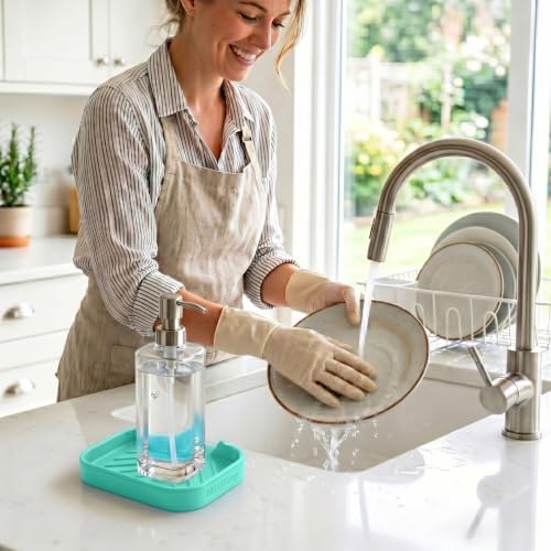 MicoYang Silicone Soap Dish with Drain Spout, Self-Draining Sink Organizer Tray for Bathroom and Kitchen, Sponges, Dispensers and Soap Holder, Non-Slip and Dishwasher Safe, Mint (Compact, 4.9"×3.2") - Image 6