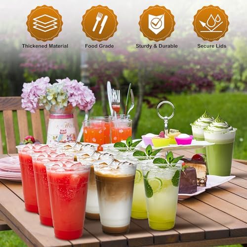 Charmount 24 oz Clear Plastic Cups with Lids and Straws - Image 5