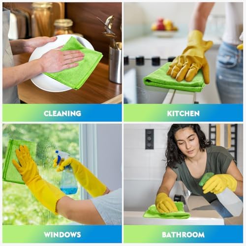HOMEXCEL Green Microfiber Cleaning Cloth 20 Pack 11.5 x 11.5 Inch Microfiber Towels for Cars Ultra Absorbent Cleaning Rags Lint Free Cleaning Towels for Household Kitchen, Window Car - Image 6