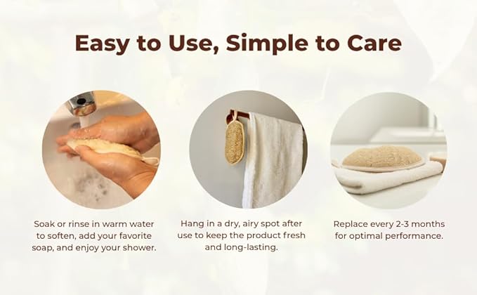 Double Sides Natural Loofah Sponge, Exfoliating Body Scrubbers (2 Pack), Biodegradable Bath Sponge, Gentle, Chemical-Free Bath & Body Loofah for Women, Men, Kids, Made with Natural Loofah