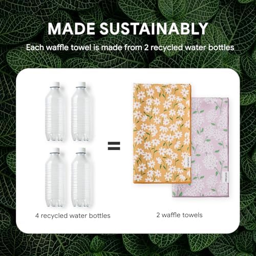 RECYCO Waffle Kitchen Towel Set of 2 - Quick Dry Microfiber Sustainable Dish Towels - Ultra Absorbent Reusable Cleaning Tea Towels - Lightweight Hand Towels,16”x 28”, Matisse Floral - Image 6