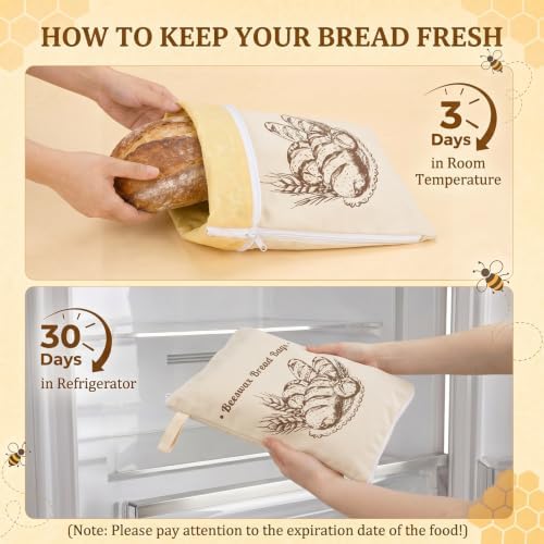 2 Pack XL Beeswax Bread Bags with Bowl Cover & Cleaning Sponge Set - Image 7