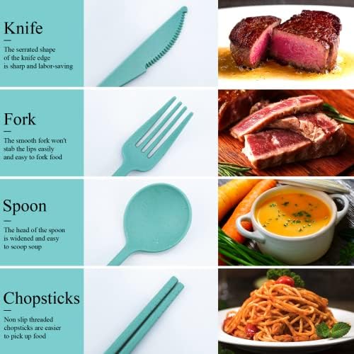 DISSKNIC Reusable Travel Utensils with Case, 4 Sets Wheat Straw Portable Cutlery Set Chopsticks Knives Fork and Spoon for Lunch Box Accessories, Camping Flatware Sets for Daily Use or Outdoor - Image 6