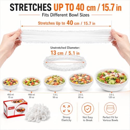 200pcs Plastic Wrap for Food, Stretch Elastic Food Covers - Image 6