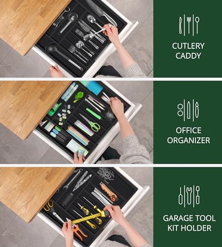 ROYAL CRAFT WOOD Luxury Bamboo Kitchen Drawer Organizer - Silverware Organizer - Utensil Holder and Cutlery Tray with Grooved Drawer Dividers for Flatware and Kitchen Utensils (9 Slot, Black) - Image 7