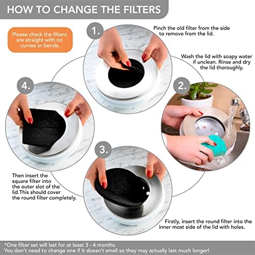 RED FACTOR Premium Compost Bin for Kitchen Countertop - Stainless Steel Food Waste Bucket with Innovative Dual Filter Technology - Includes Spare Filters (White, 1.3 Gallon) - Image 7