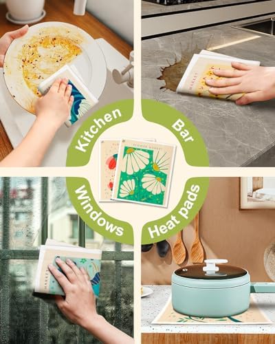 Miss Adola Swedish Dishcloths for Kitchen - 5 Pack Reusable Dish Cloths for Washing Dishes Absorbent Cute Funny Kitchen Towels Cleaning Sponge, Cartoon Flower - Image 6