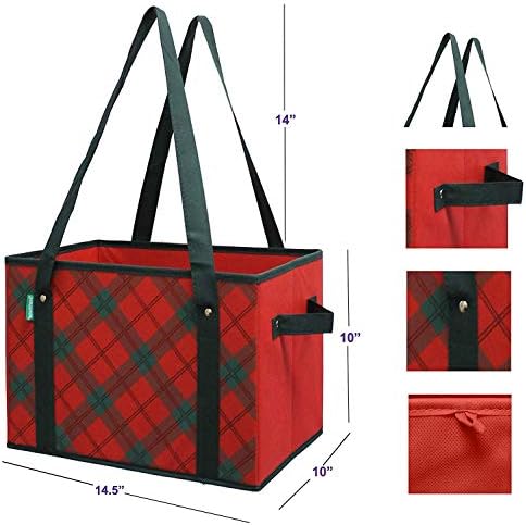 Earthwise Eco-Friendly Reusable Box Tote in Holiday Plaid, Collapsible Grocery Bag with Reinforced Structure – Foldable Shopping Tote for Groceries & Everyday Use (3-pack) - Image 5