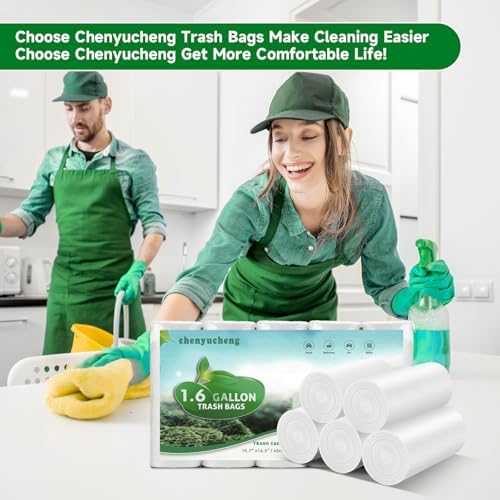 1.6 Gallon White Small Trash-Bags For Bathroom - Mini Garbage Bags 100 Count 6 Liter (Fit 1.3-1.5Gal) Unscented Compostable Biodegradable Tiny Waste Basket Liners Kitchen Office Chenyucheng - Image 6