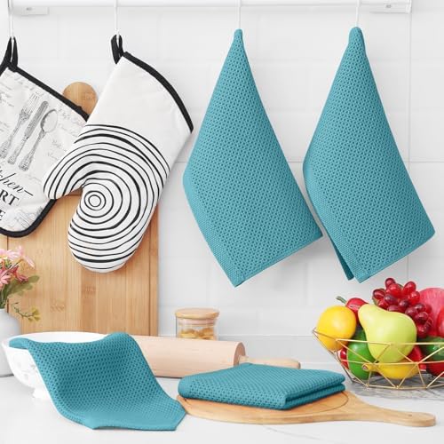Homaxy 100% Cotton Waffle Weave Kitchen Dish Cloths 18-Pack, Lake Blue - Image 6