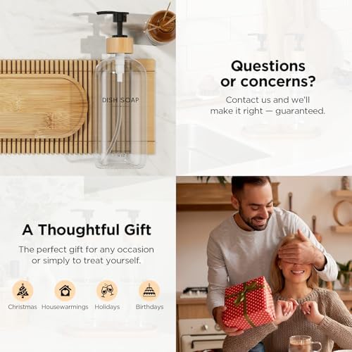 Hand and Dish Soap Dispenser Set,16oz Glass Bottles with Bamboo Pumps & Tray,Countertop Soap Dispensers for Kitchen,Luxury, Minimalist & Farmhouse Decor - Image 6