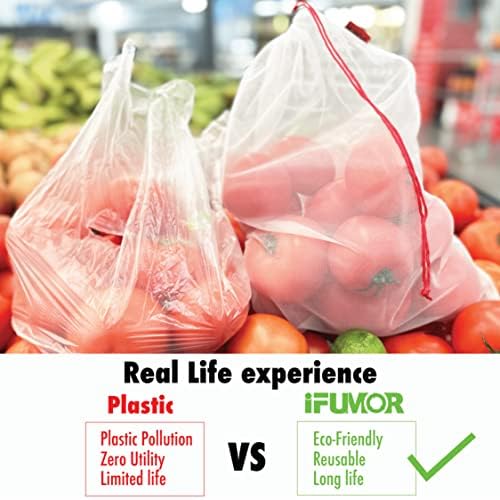 8 Pack Eco Friendly Reusable Mesh Produce Bags Washable Durable Mesh Produce Bags Drawstring with Colorful Tare Weight Tags - Image 7