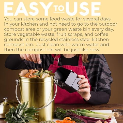 Epica Kitchen Compost Bin for Kicthen Countertops, 1.3 Galllon - Gold - Image 6