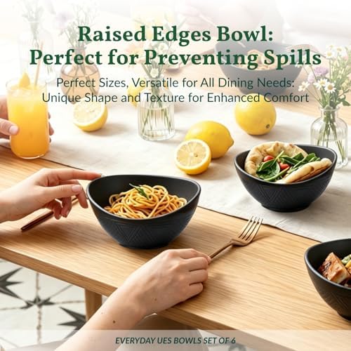 Homienly Wheat Straw Serving Bowls Unbreakable Oval Bowls Set of 6 Soup Bowls Microwave Safe Cereal Bowls for Kitchen, Camping, Party Dishwasher Safe Plastic Bowls for Dinner, Soup (26 OZ Black) - Image 7