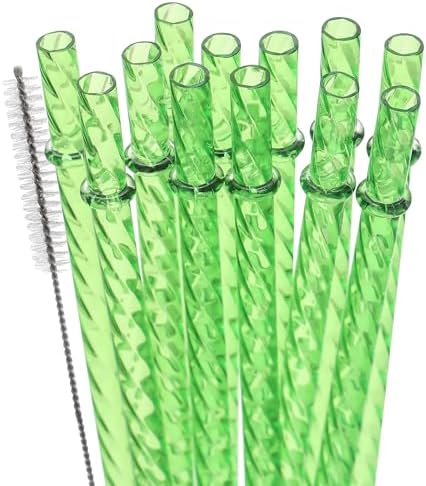 Dakoufish 12 Inch Reusable Clear Plastic Swirl Drinking Straws for 30 oz & 40 oz Jars/Tumblers,Set of 12 Pcs Replacement Crystal Green Straws with Cleaning Brush (12inch,Green) by Dakoufish
