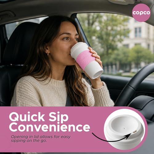 Copco Acadia 16 oz Travel Mug - Insulated Reusable Coffee Tumbler with Double-Walled Plastic, Leak-Proof Lid, BPA-Free - Portable Mug for Hot & Cold Drinks, Cup Holder Friendly (Bubble Gum) - Image 7