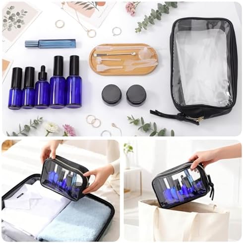 Segbeauty 8pcs Blue Travel Essentials Toilet Bottles Skincare Containers Set with Bag, Refillable Travel Size Containers Pump Bottle Cream Jar, Empty Glass Perfume Spray Bottles, Oils Dropper Bottle - Image 6