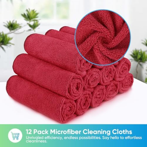 HOMEXCEL Red Microfiber Cleaning Cloth, Microfiber Towels for Car, 12 Pack - Image 6