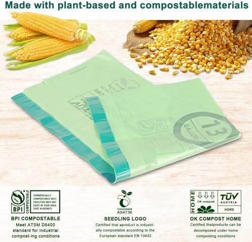 13 Gallon 100 Count Compostable Trash Bags with Home - Image 6