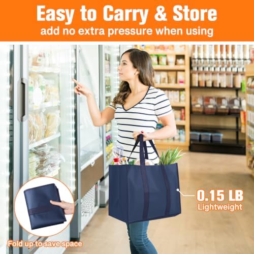 WISELIFE Reusable Grocery Bags, Foldable, Lasting Use, 35L, 3 Pack, Blue - Image 6