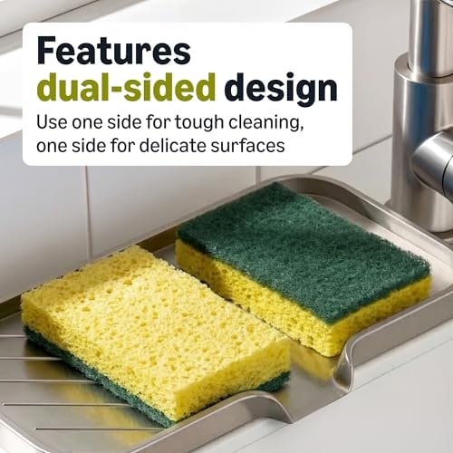 Amazon Basics Heavy Duty Dual-Sided Scrub Sponges, Reusable, 4.4 x 2.7 x 0.8 in, Yellow/Green, 6-Pack - Image 4