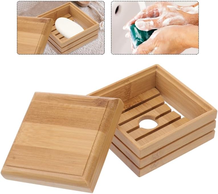 Bamboo Soap Dish with Lid Bamboo Soap Holder for Bathroom and Shower Stylish Tray for Bar Storage Natural Case - Image 6