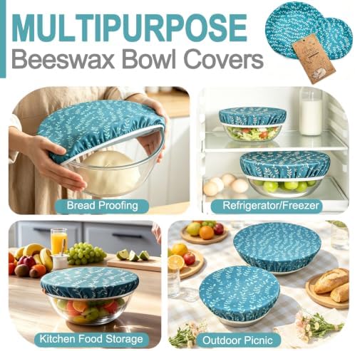 Suptikes Reusable Beeswax Elastic Bowl Covers,2 Pack Extra-Large Stretch Bowl Lids for Sourdough Bread Proofing,Food Storage & Leftovers,Natural Cotton Beeswax Wraps fit Most Mixing Bowls(Green) - Image 7