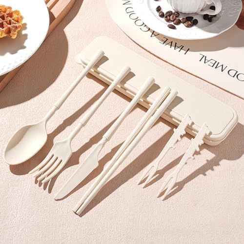 Reusable Travel Utensils with Case, Wheat Straw Fork Spoon Knife Chopsticks - Image 7