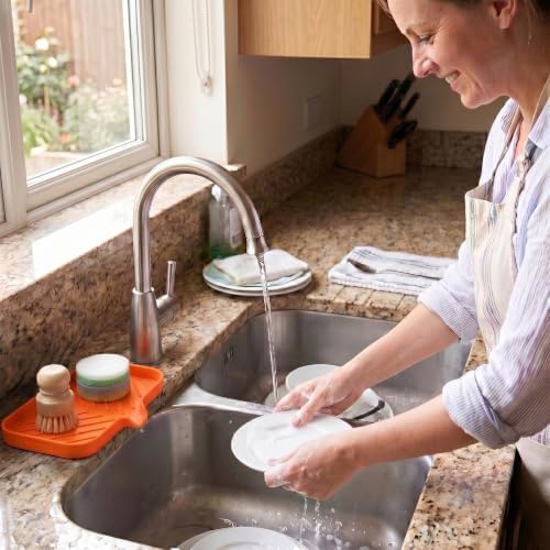 MicoYang Silicone Soap Dish with Drain Spout — Self-Draining Sink Organizer Tray for Bathroom & Kitchen, Sponges, Dispensers & Soap Holder, Non-Slip & Dishwasher Safe, Orange (Medium, 9.6"×5.3") - Image 6