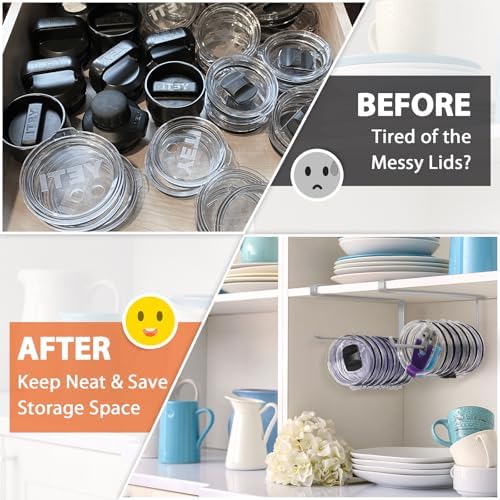 2 Pack Tumbler Lid Organizer, Versatile Storage Holds 20 Lids, Round&Flat - Image 6