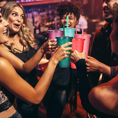 Suertestarry Tumbler with Straw and Lid,Water Bottle Iced Coffee Travel Mug Cup,Reusable Plastic Cups,Perfect for Parties,Birthdays,24oz-5 Pack (Rainbow, 5pack) - Image 6