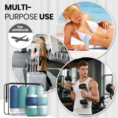 Travel Bottles for Toiletries 8 Pack, TSA Approved Travel Size Toiletries Containers Set, 4 Silicone Leak Proof Refillable Bottles and 4 Creams Jars Accessories Kit W/Clear Bag (GREEN) - Image 7