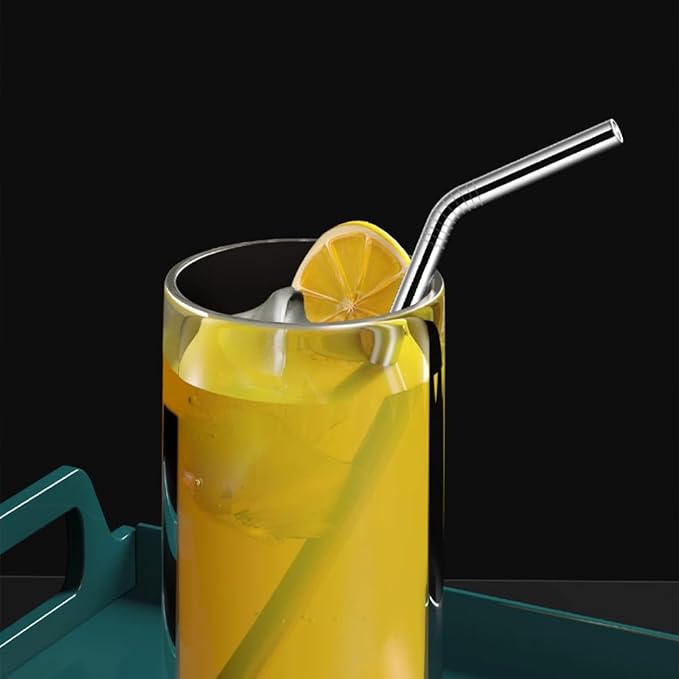 Reusable Straw Compatible for Stanley 40oz Tumbler Metal Stainless Steel Straws,Fit for 40oz Stanley Cup Tumbler,2 Straight + 2 Curved Reusable Straws with Cleaning Brush