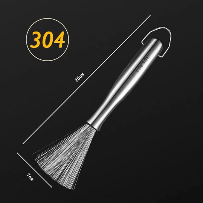 Stainless Steel Dish Brush with Handle, Metal Steel Wool Scrubber for Cast lron, Cookware, Pot, Pan, Grill(1PCS