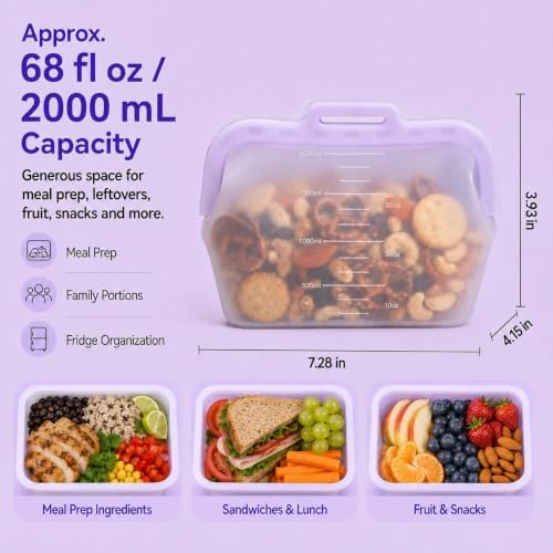 2000ml Reusable Silicone Bag for Food Storage, Freezer Safe, 1 Pack - Image 6