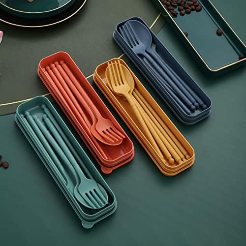 8 Colors Portable Utensils Sets with Case, Wheat Straw Cutlery Set, Reusable Travel Flatware Set, Spoon Fork Knife chopsticks Tableware Set for Outdoor Office Travel Picnic Camping - Image 7