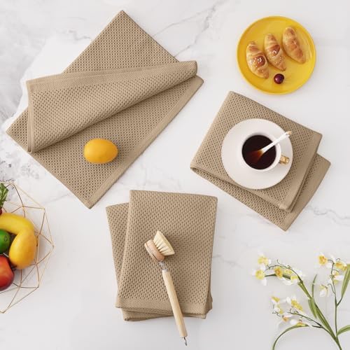 Homaxy 100% Cotton Oversized Waffle Weave Kitchen Towels 8-Pack, Tan - Image 7