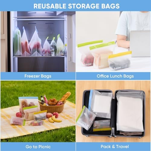 Lerine Stand-Up Reusable Sandwich Bags Dishwasher Safe, 10 Pack, Green - Image 6