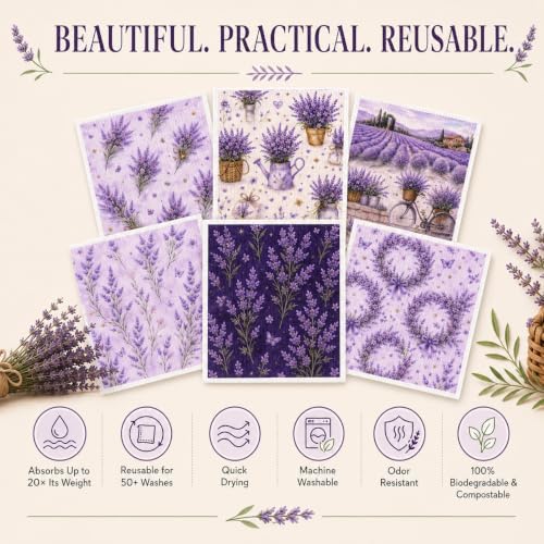6 Pcs Lavender Swedish Dishcloths for Kitchen, German Cellulose - Image 7