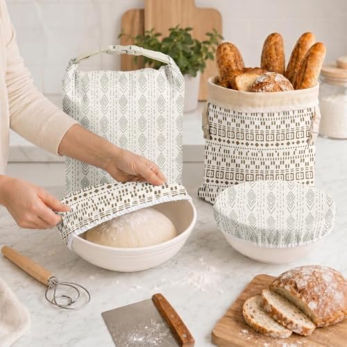 Britimes Reusable Bread Bags Set, Beeswax, XL, Zero Waste, Geometric Beige - Image 7