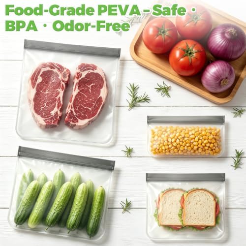 10 Pack Reusable Freezer Bags, Extra Thick Leakproof Food Storage Bags BPA-Free Plastic Storage Bags for Marinate Meat Snack Sandwich Meal Prep Lunch (2Gallon + 3Quart + 3Sandwich + 2Snack) - Image 7