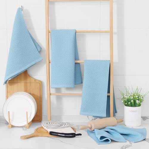 Homaxy 100% Cotton Waffle Weave Kitchen Dish Towels 6-Pack, Sky Blue - Image 6