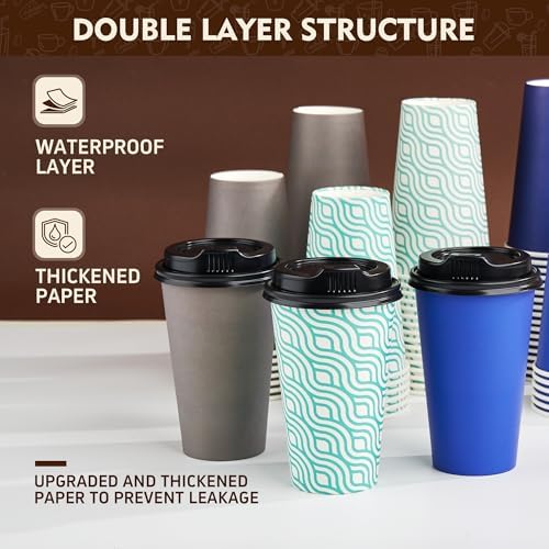 YEEHAW 16 oz Coffee Cups with Lids, Green, 100 Pack - Image 6