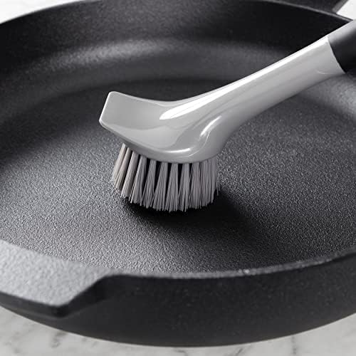 Kitchenaid Cast Iron Sink Brush to Preserve Seasoning on Cast Iron and Grills, Nylon Bristles and Soft Touch Handle for Optimal Control, Dishwasher Safe, Black and Gray - Image 7